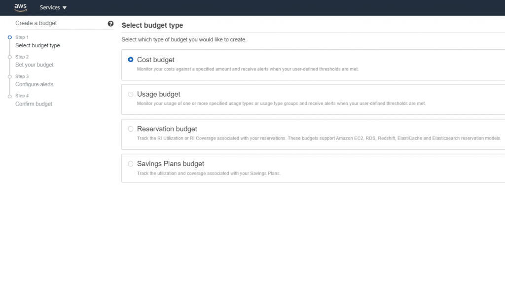 AWS Budgets - Select Budget Type