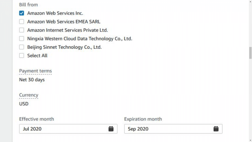 AWS Purchase Order - Bill From, Effective and Expiration Months