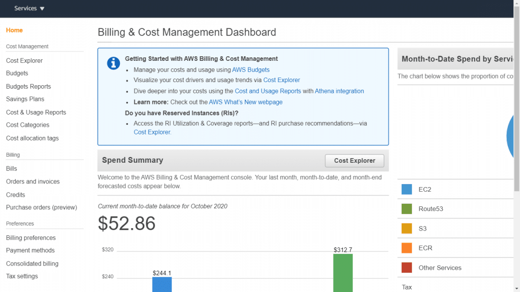 AWS Purchase Order - Billing and Cost Management Console