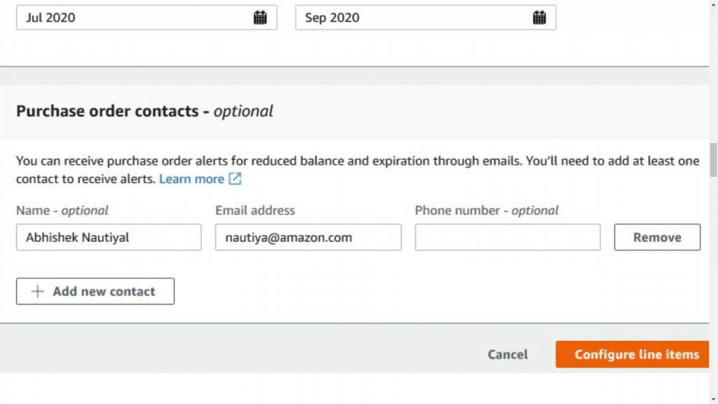 AWS Purchase Order - Purchase Order Contacts