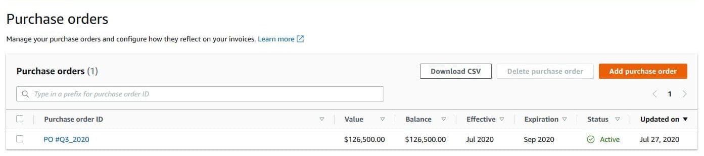AWS Purchase Order - Purchase Order View
