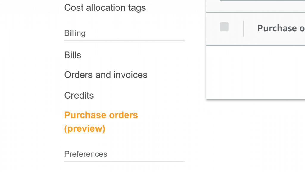 AWS Purchase Order - Purchase Orders Section