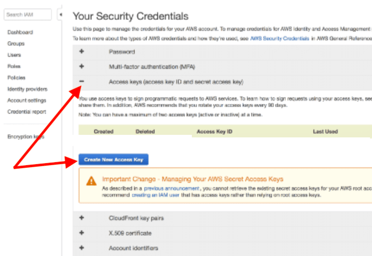 AWS S3 Set Access Key - Create new