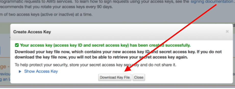 AWS S3 Set Access Key - download