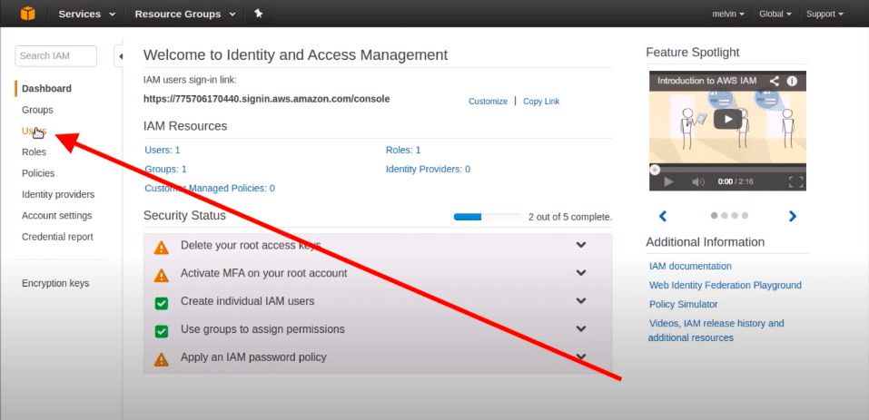 Configure AWS S3 CLI - Add User button