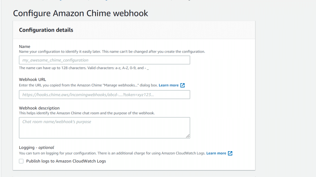 Configure Chime Webhooks - Configuration Details