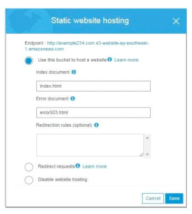 Configure S3 Bucket for Web Hosting - step 6