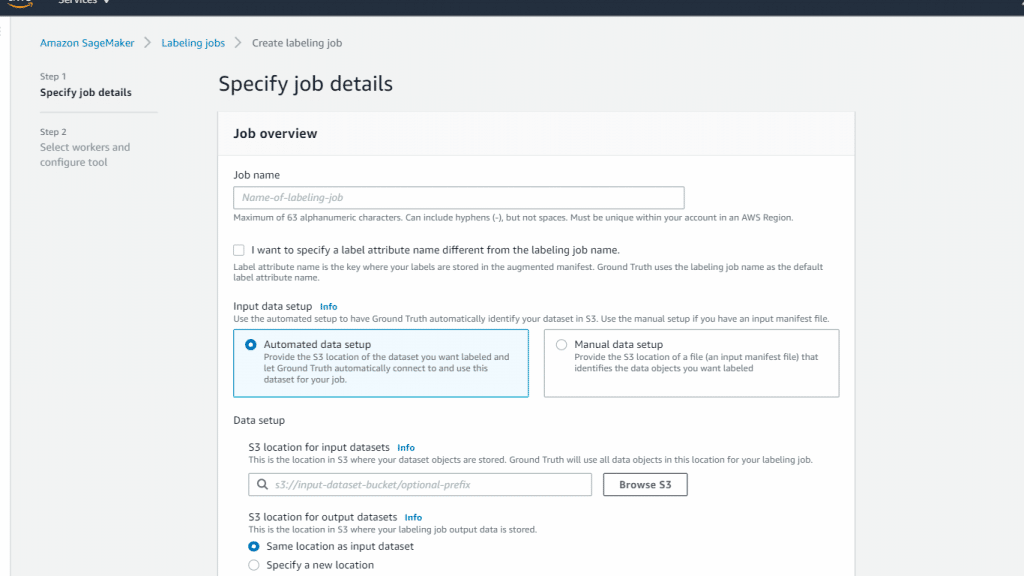 Create Labeling Jobs - Job name and Input Setup