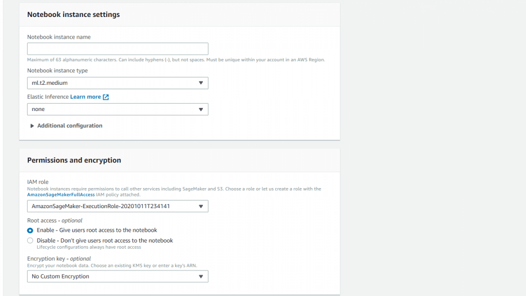 Create Notebook Instance - Notebook Instance Information