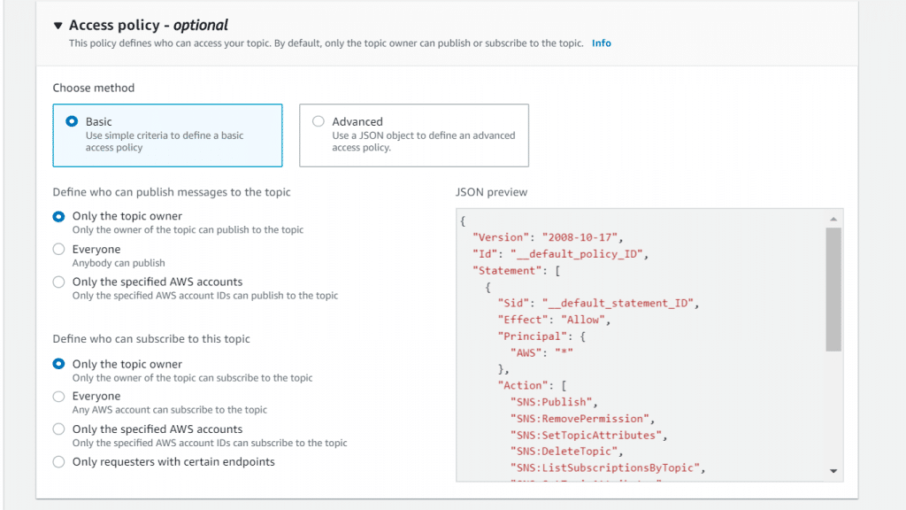 Create an SNS Topic - Access Policy