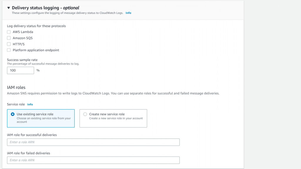 Create an SNS Topic - Delivery Status Logging