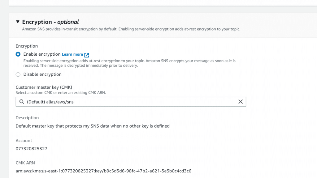 Create an SNS Topic - Encryption