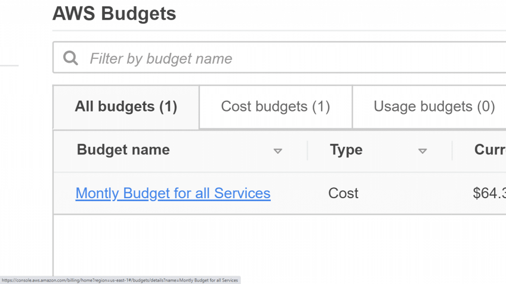 Manage AWS Budgets - Budget name