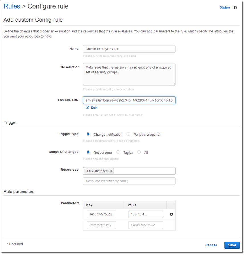 AWS Reactive Governance - Configure Lambda Rule