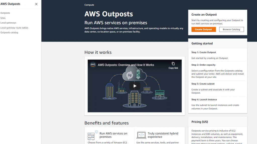 Create an AWS Outpost - Outposts console