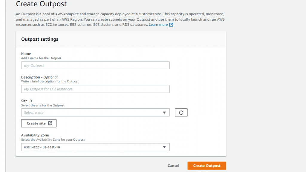 Create an AWS Outpost - Outposts settings
