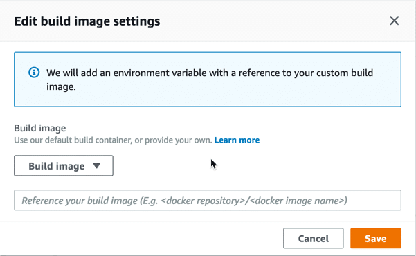 Deploy Without Git Provider - Edit Build Image Settings