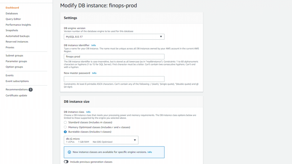 AWS RDS DB Instance - Modify DB Instance