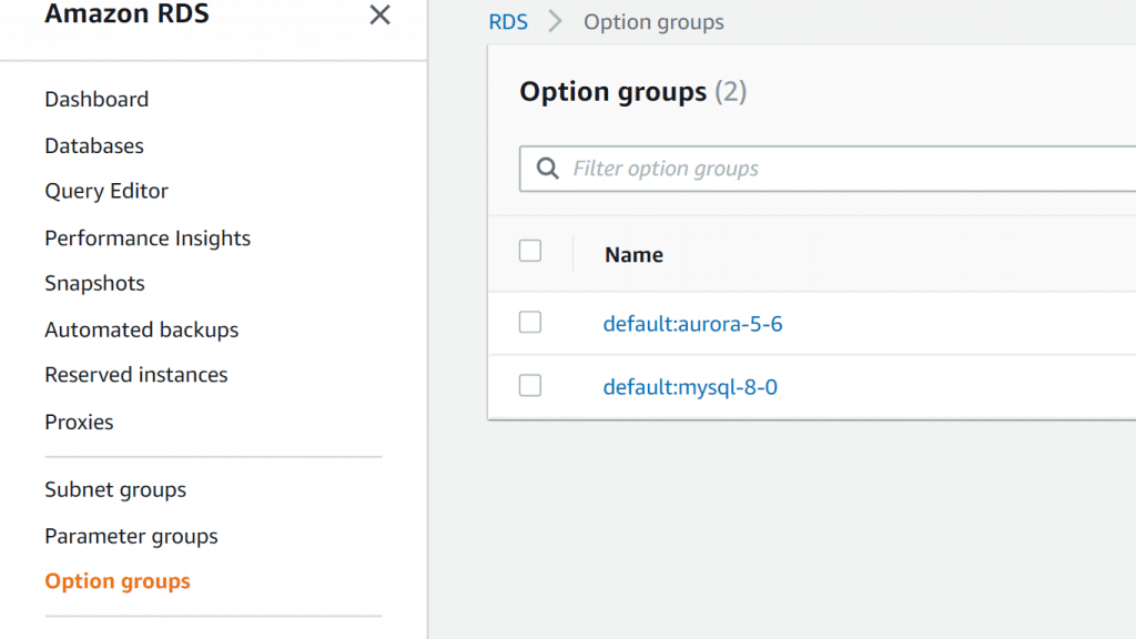 AWS RDS Option Group - Option Groups