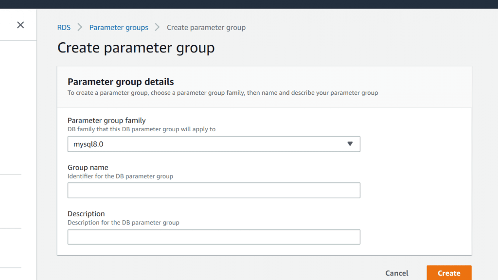 AWS RDS Parameter Group - Create Parameter Group