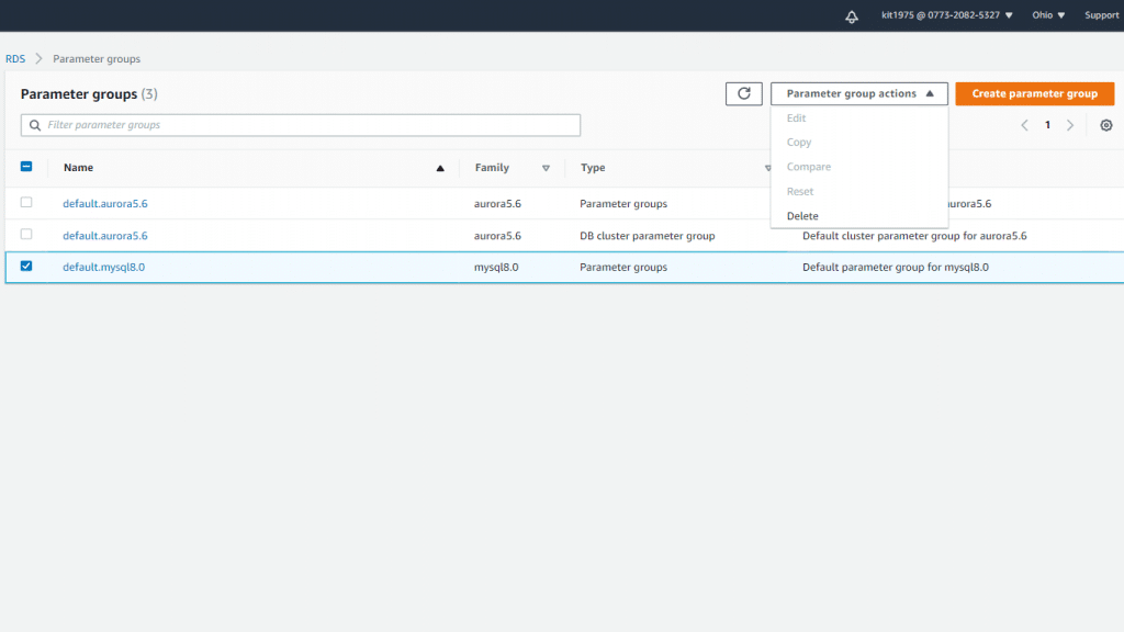 AWS RDS Parameter Group - Edit Parameter Group