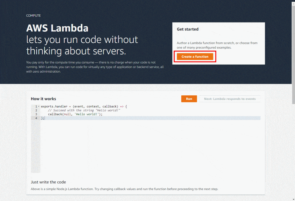 Serverless AWS Function - Lambda Console