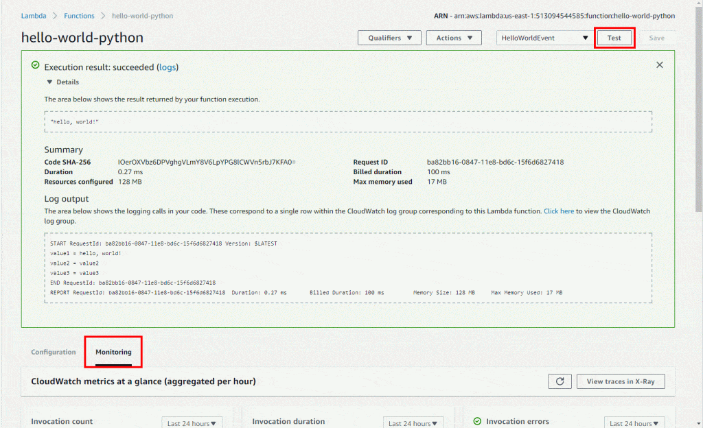 Serverless AWS Function - Monitoring Tab