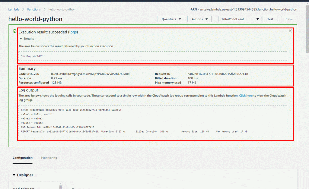 Serverless AWS Function - Result