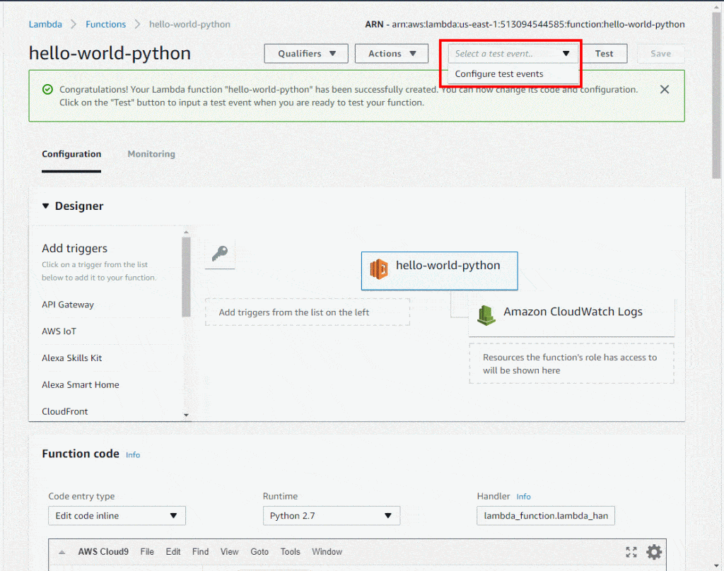 Serverless AWS Function - Successfully Created