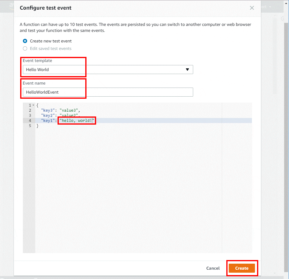 Serverless AWS Function - Test Events