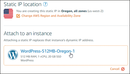 WordPress Lightsail Instance - Attach to Instance