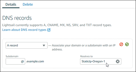 WordPress Lightsail Instance - DNS Record