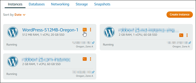 WordPress Lightsail Instance - Instances Tab