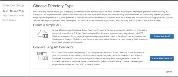 Amazon WorkSpaces - Choose Directory Type