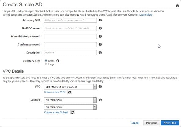 Amazon WorkSpaces - Create Simple AD